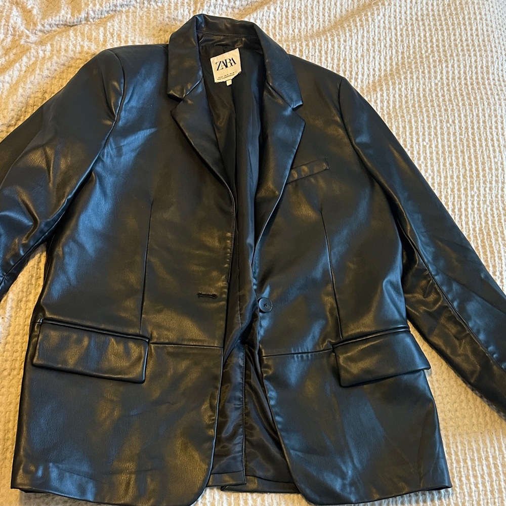 Zara Black Leather Blazer